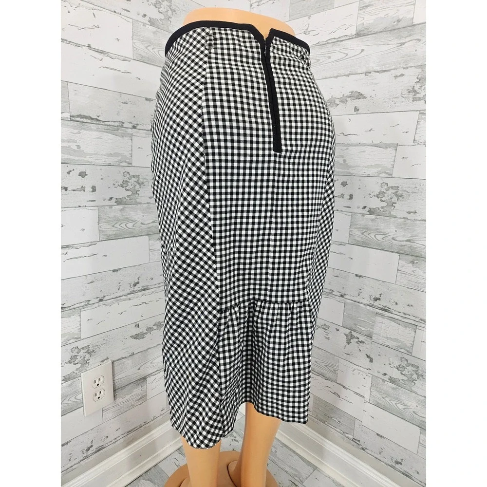 7th Avenue New York & Company Gingham Pencil Skirt Black White Ruffle Hem 12